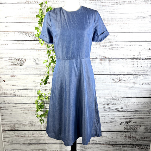 Banana Republic Dress $128 size 4 Denim Jean Tencel Career Wedding Knee A Line - Picture 2 of 16
